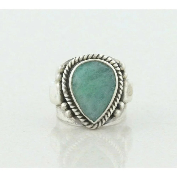 Unbranded Jewelry - Sterling Silver Green Gemstone Ring Size 6 1/2  Large Chunky Ring